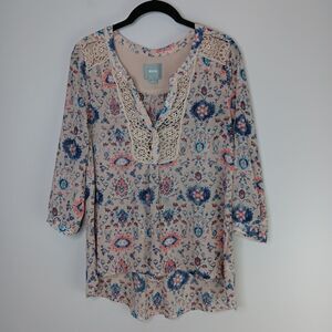 Maeve Top Women's Floral Peasant Boho Popover Crochet Lace Semi-Sheer Size 2